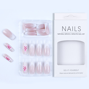 3d Fleur Moyen Long Cercueil French Tips Press on Nails Wholesale <span class=keywords><strong>Faux</strong></span> <span class=keywords><strong>Ongles</strong></span> <span class=keywords><strong>Ongles</strong></span> Artificiels avec Jelly Glue - Product Image 4