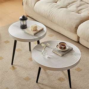 Ensemble de tables basses rondes en bois massif nordique, mobilier de salon au design minimaliste pour petit appartement, usage domestique - Product Image 4