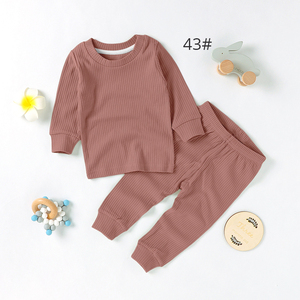 长袖针织婴儿睡衣设置有机棉男女皆宜的婴儿服装两件衣服纯色男孩和女孩 - Product Image 5