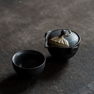 Ensemble de tasse à thé et théière en céramique Dehua, argenté, portable, design minimaliste, emballage cadeau de voyage, camping en plein air - Product Image 2