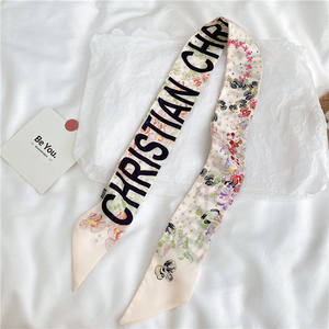 时尚奢华女性窄长丝带字母印花缎面围巾优雅女士发带领带围巾手提包 - Product Image 4