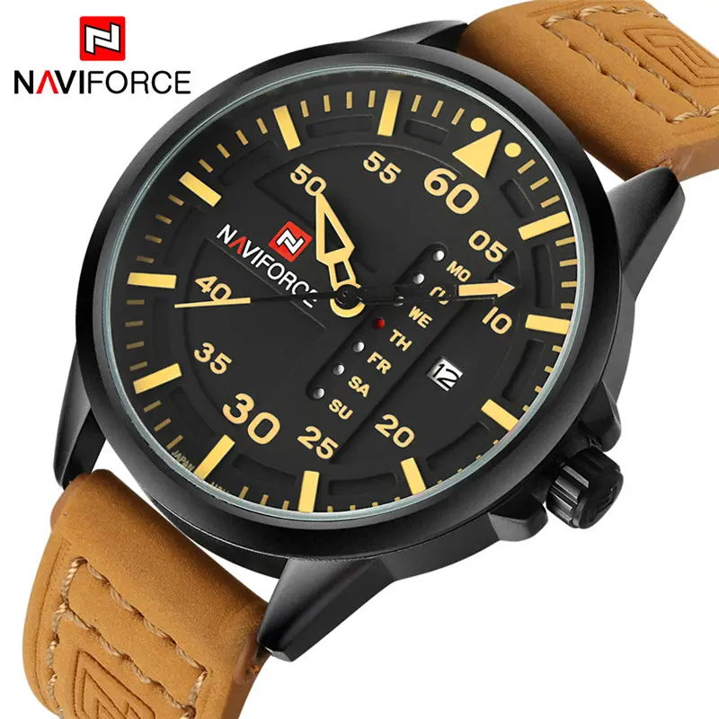 Top Brand NAVIFORCE Watch 9074 Sports Men Clock Casual Leather Band Waterproof Luminous Quartz Men Wristwatch Reloj Hombre