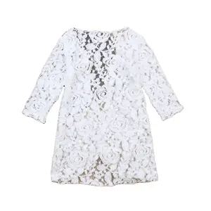 Latest sweet kids flower lace Pattern Blouse Long sleeve suntan coat Ruffled Shirt for white long sleeve rose-shaped lace Blouse