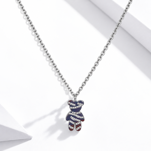 Collier pendentif ours en cristal, chaîne fine en acier inoxydable argenté, bijoux avec accents transparents - Product Image 1