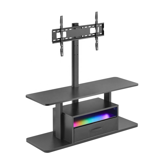 Modern Living Room Furniture Entertainment Center Large Display Swivel Black TV Mount Floor Stand With Shelf and LED RGB Light