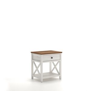Mesita de noche clásica de chapa de madera con acabado en marrón natural y blanco lavado - Product Image 1