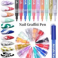 Ensemble de stylos pour nail art graffiti, portable, 10 pièces, design professionnel en plastique acrylique pour manucure, salon à domicile, DIY avec pointe fine