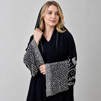 Ensemble Abaya Deux Pièces Noir Élégant avec Manches à Feuilles Perlées et Hijab – Robe Longue Chic et Luxueuse pour Femmes Musulmanes – Vente en Gros