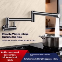 Robinet de cuisine pliant en acier nickel brossé, bras télescopique pivotant à 360°, eau froide uniquement, anti-éclaboussures, avec cartouche céramique latérale