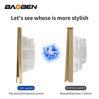 BAOBEN Prise murale multifonctionnelle 13A à un seul orifice en verre trempé ultra-mince doré, norme britannique, avec cinq ports USB