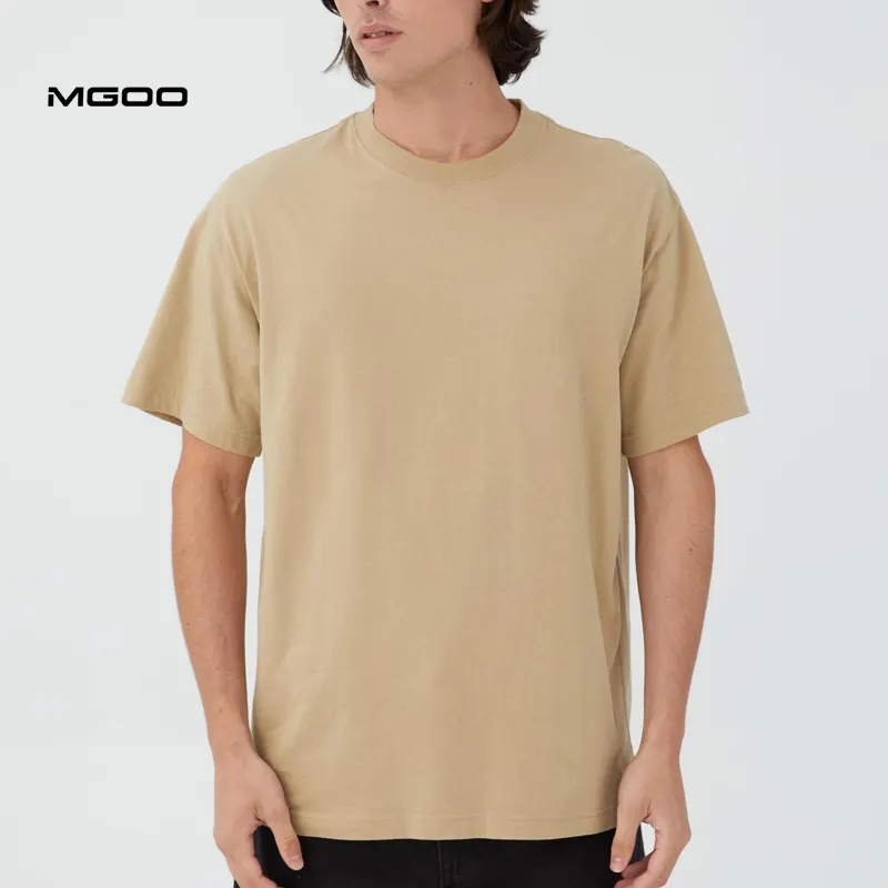 MGOO Combed Cotton 240G T Shirts Crew Ribbing Neck Custom Khaki Color Blank Short Sleeve Top