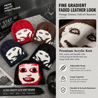 Bonnet en tricot jacquard à motif visage humain effrayant pour Halloween, en acrylique extensible contrastant, idéal pour les fêtes costumées d'Halloween, les déguisements de rue et les tenues de cosplay.