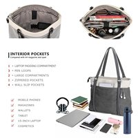 Tas Laptop Tote 15.6" Grosir untuk Wanita, Tas Kerja Modis dengan Kantong Resleting untuk Guru, Abu-abu Tua