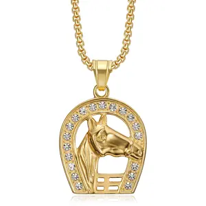 Hip Hop Iced Out Diamond Horse Horsehead Pvd Acero inoxidable Joyería fina de moda Colgantes Collares 18K Chapado en oro para mujeres - Product Image 5