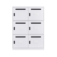 Armoire de rangement commerciale en acier blanc à six portes avec serrure à code et fente pour carte, design moderne, montage facile, robuste et durable, verrouillable pour atelier