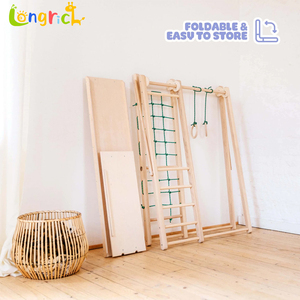 Grand ensemble de structure d'escalade intérieure souple pour enfants 19-24 mois, aire de jeux en bois avec toboggan, barres de singe, formes géométriques, unisexe 84x42x37.5CM - Product Image 2
