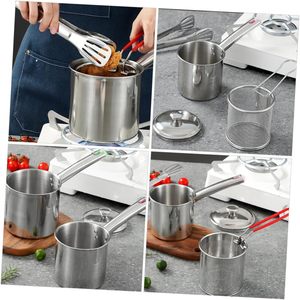 304 Stainless Steel Deep Fryer <b>Pot</b> with Frying Basket Set Pasta Strainer Basket <b>for</b> French Fries Mini Cooking Tempura <b>Pot</b> - Product Image 3