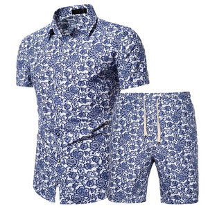 <span class=keywords><strong>Conjunto</strong></span> de camisa hawaiana estampada de manga corta con cuello de pie multicolor de lino y algodón de verano - Product Image 5