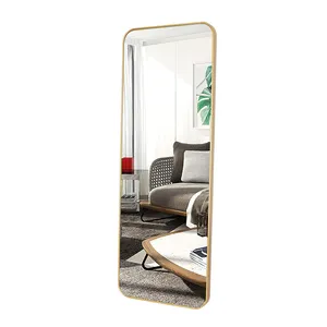 Jinnhome Cermin Emas Panjang Penuh, Cermin Lantai Bulat Berdiri Gantung atau Miring untuk Dinding Ruang Ganti