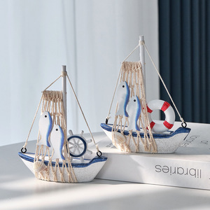 Modelo de barco de estilo mediterráneo, adorno de velero de madera, decoración para escritorio, hogar, sala de estar, paquete de una sola pieza - Product Image 2