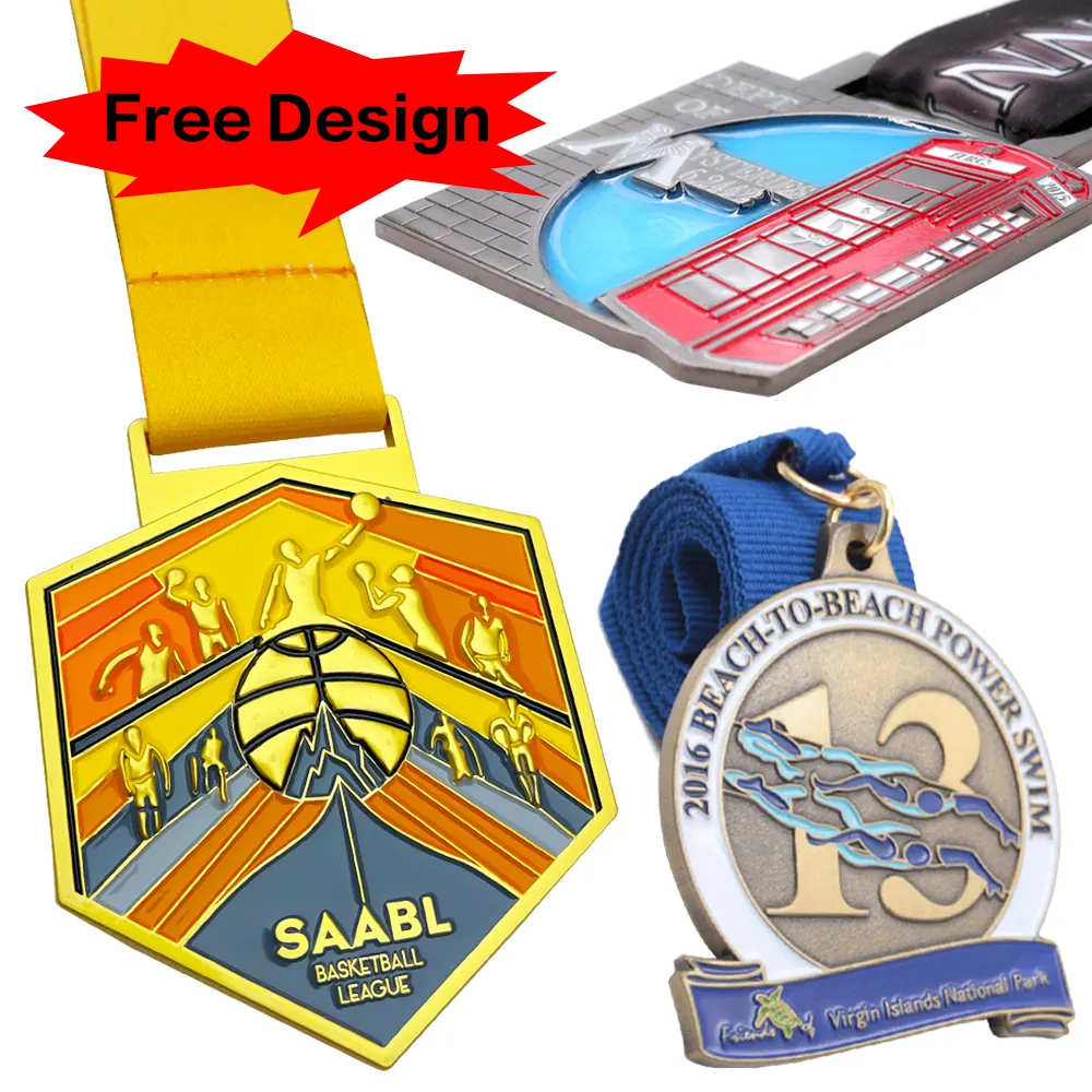 Özel logo büyük basketbol altın kung fu spor parça ve alan demir kare uv baskı madalya yüzme için