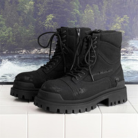 Bottes en cuir style désert, usées et poussiéreuses, à semelle épaisse, noires, montantes, en denim, pour moto, nouveau style automne-hiver 2026
