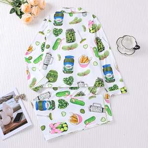 Dropshipping女式低起订量定制Peint黄瓜印花长袖针织睡衣套装女式软睡衣 - Product Image 2