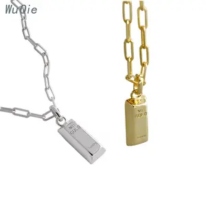 Wuqie Fashion Engraving Letter Golden Brick Pendant Necklace Gold Plated Sterling Silver Nugget Pendants