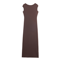 Robe longue décontractée d'été pour femmes, couleur marron, col rond, dos évidé, sans manches, tendance