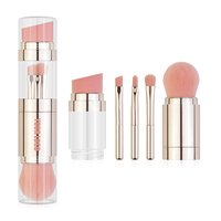 Riasan Multifungsi 4 in 1 dengan Kuas Makeup Plastik Berbahan Rambut Sintetis, Dua Sisi dengan Kuas Blush dan Kontur Berujung Miring