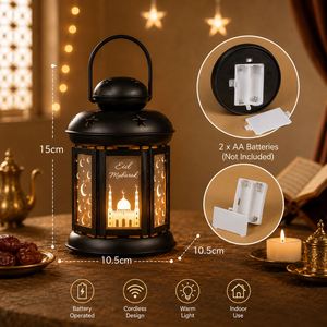 <b>Battery</b> Operated Eid Mubarak LED Lantern Ramadan Table Decor Islamic Festival Home Party Decorative <b>Light</b> - Product Image 2