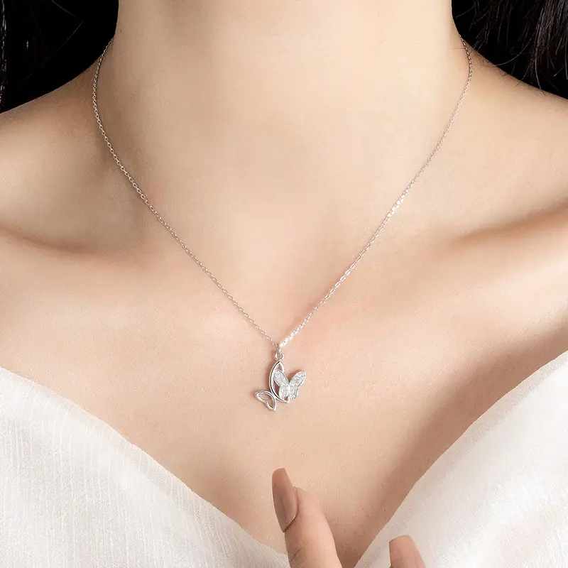 Collane di alta gioielleria zircone in argento a catena 925 doppia farfalla ciondolo collane per gioielli da donna