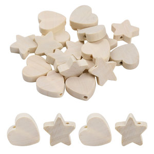 Perles en bois naturel en forme de cœur et d'étoile 20 mm pour artisanat DIY et décoration intérieure - Product Image 4