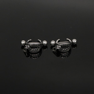 yunnique Titanium Steel <b>Cuff</b> <b>Earrings</b> With Zipper Design Geometric Lock Shape Studs For Fashion Jewelry - Product Image 3