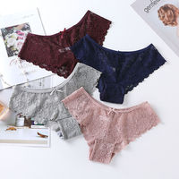 Lencería Sexy de Encaje para Mujer, con Entrepierna de Algodón, Cintura Baja, Transpirable, Bordada, Hueca, Transparente, Tallas Grandes M-XXL, Bikini