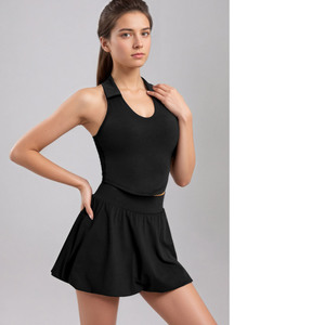 Ensemble jupe plissée gonflée d'été pour femmes Badminton Golf Tennis Wear Outfit 2 Piece Inside Pockets Quick Dry Girl Tennis Skirts Set - Product Image 5