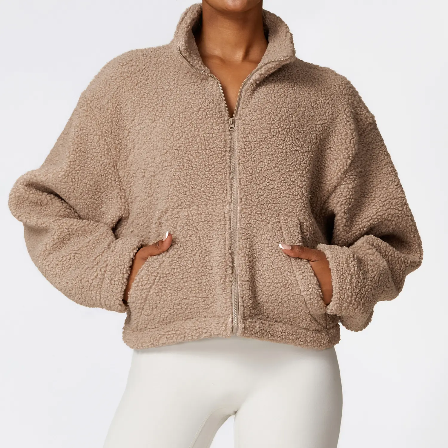 Fitness Sport Kleidung Stand Kragen Fleece Verdickter Reiß verschluss Yoga Gym Mantel Winter Outdoor Warme Shaker Jacke Für Frauen