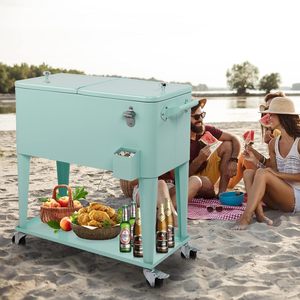 Carrito Enfriador con Aislamiento de Gran Capacidad de 80QT, Carrito Enfriador con Ruedas, Enfriador de Cerveza, Caja de Hielo Metálica con Ruedas para Exteriores - Product Image 6
