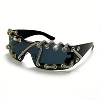 Lunettes de soleil Steampunk 2026 avec décoration de lacets de chaussures, protection UV400, verres PC foncés, style Y2K, pour soirée, monture monobloc, mode, diamant, unisexe