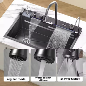 Lavello da <span class=keywords><strong>Cucina</strong></span> Moderno in Acciaio Inox con Vasca Singola Grande, Multifunzione, Nero PVD, <span class=keywords><strong>Rubinetto</strong></span> a Cascata in Ottone, Anti-Graffio, LED Digitale - Product Image 6