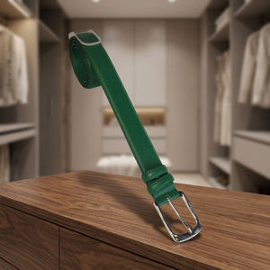 Cinturón de Vestir de Cuero Vacuno Genuino de Alta Calidad para Hombre, Color Verde, de Lujo, con Hebilla de Aleación, Reversible de Doble Color, 30 mm - Product Image 3