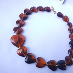 Heart Shape Resin <b>Statement</b> <b>Necklace</b> Gold Plated Beads Women's Vintage Fashion Jewelry - Product Image 1