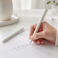 Stylo Gel Rétractable Blanc Minimaliste avec Corps Lesté, Logo Personnalisable pour Publicité, Stylo Gel Bleu 0,5 mm à Clic Latéral
