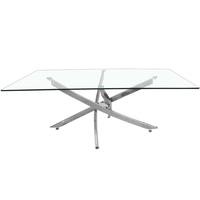 Table à manger carrée de luxe en verre trempé avec pieds en métal