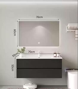 Gabinete de baño negro, lavabo integrado de cerámica, combinación de gabinete de lavabo de baño moderno Simple - Product Image 4