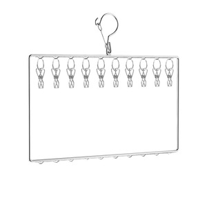 Stainless Steel Sock Rack With Multiple <b>Clips</b> Double Layer Design For Clothes Drying Organizer Hanger Rectangular <b>Hook</b> Type - Product Image 2