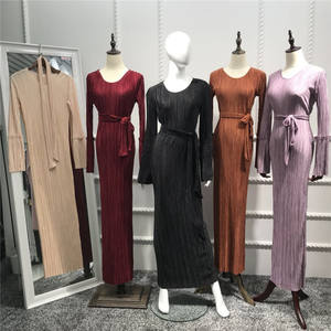 Jupe crayon froissée musulmane Pliss Maxi Dress <span class=keywords><strong>Trompette</strong></span> Sleeve Abaya Long Robes Tunique Moyen-Orient Ramadan Arab Islamic Clothing - Product Image 3
