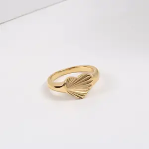 Wholesale 18K Gold Plated Stainless Steel Jewelry Sunshine Texture Heart Signet Rings Women Fashion Jewelry