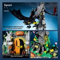 DK7069 Modelo de Escena de Torre de Dragón Negro Fantástico, 998 Piezas, Base de Roca, Diorama, Coleccionable de Escritorio, Juego de Bloques de Construcción para Ensamblar