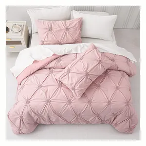 Luxury Ruched Floral Pintuck 3pcs Queen King Comforter Cover Sets Soft Microfiber Duvet Cover Sets